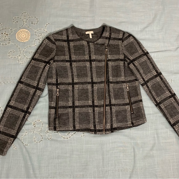 Joie gray plaid wool jacket with asymmetrical zipper - Picture 7 of 12